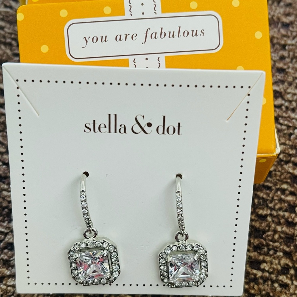 Stella & Dot Silver and White Cubic Zirconia Drop Earrings